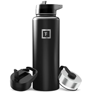 IRON °FLASK Camping & Hiking Hydration Flask with Straw, Wide Mouth Insulated Stainless Steel Sports Water Bottle – 40 oz Midnight Black