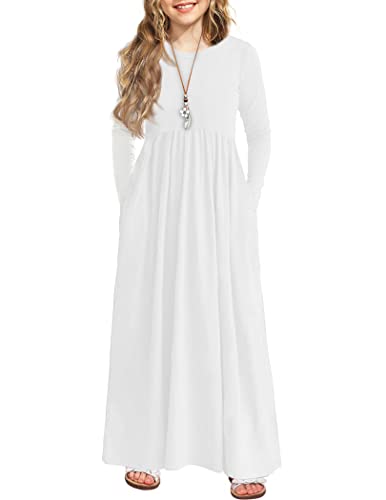 Arshiner Girls Maxi Dress Long/Short Sleeve Casual Holiday Dress with Pockets for 5-13 Years