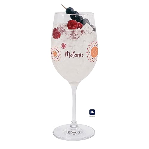 Herz & Heim® schönes Geschenk für die Frau Weinglas mit Personalisierung zu Weihnachten oder zum Geburtstag Blumen-Punkte-Ornamentik