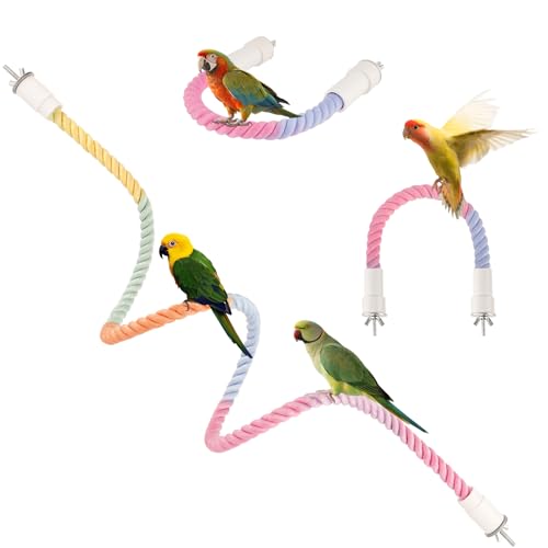 Image of 3Pcs Rope Perches for Bird Cages, Bendable Climbing Rope Cage Accessory Toy, Perfect for Parrots Cockatiels & Budgies, BirdToys, Swings & Ladders for Medium Birds