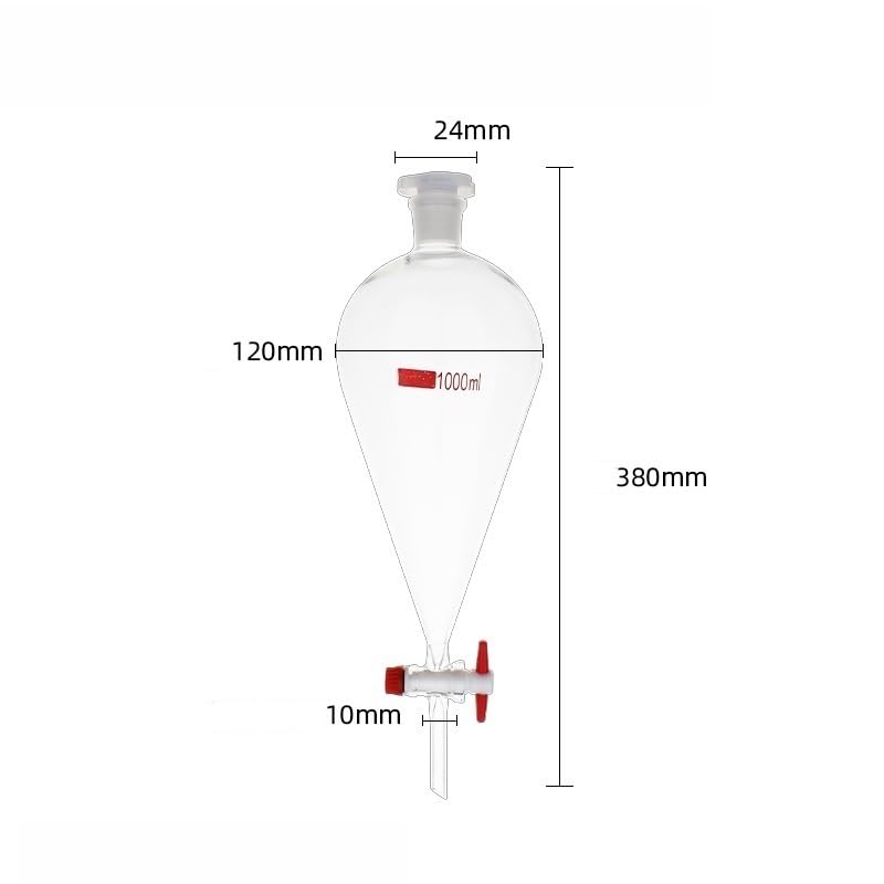 Imbuto separatore a forma di pera in vetro da laboratorio marrone e trasparente da 1 pezzo for la separazione di oli essenziali e esperimenti chimici(1000ml transparent)