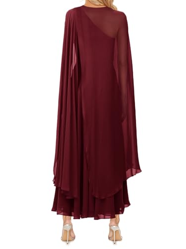 Image of Aisbei Women's Elegant One Shoulder A Line Flowy Maxi Dress Evening Gowns Party Formal Wedding Guest Dresses with Cape