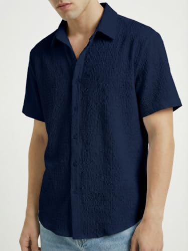Image of Leriya Fashion Men Poly Blend Fabric | Textured Finish | Collar Neck | Button Closure | Office & Casual Wear | S-3XL