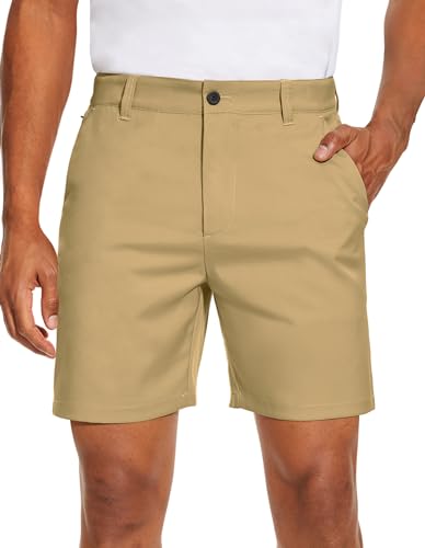 PULI Men's Golf Dress Shorts Flat Front Hybrid 7 Inch Lightweight Quick Dry Chino Casual with Pockets