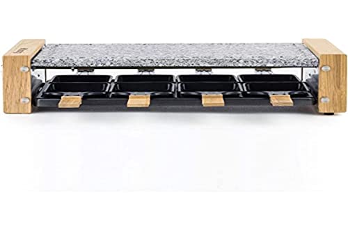 WOD8 设计 8 人天然木材多功能 Raclette 装置,可拆卸花岗岩石,专业火锅奶酪 Raclette,8 个不粘锅,8 个木铲