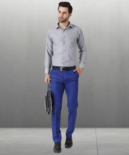 Image of MALENO Men's Slub Effect Solid Trouser | Classic Slim Fit Formal Trousers for Men | Slim Fit Trousers for Men