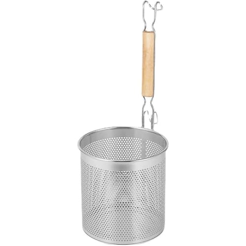 lisBaby キッチン用品 うどんてぼ てぼ 木柄 深型 パスタ揚げ 調理器具 多機能 ステンレス製 水切り 麺器 フック付 ラーメン専用 メッシュ てぼ こし器 飲食店家庭用 業務用 (シルバー,14cm)