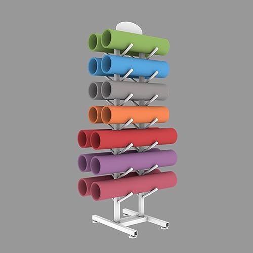 UWYTGF Skateboard Racks 7-Layer Floor Yoga Mat Storage Organizer Multi-Layer Metal Home Gym Display Stand for Snowboard Longboard Surfing Board - Holds 14 Skateboards/Yoga Mats,White,150X55X40Cm