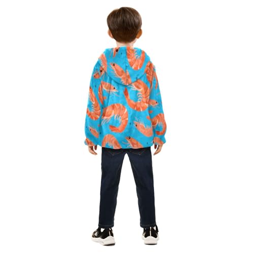 Shrimp Pattern on Blue Background Toddler Fleece Jacket Girl Boys Hooded Fleece Jacket Coat Warm Outwear Zip-up 3-10T4