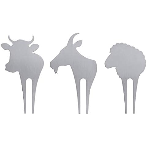 Swissmar CP120 Cow, Goat & Sheep Cheese Marker Set, 3 Pieces, Stainless Steel, Decorative Cheese Forks/Labels/Cheese Picks, Dishwasher Safe, Gift Set Cover