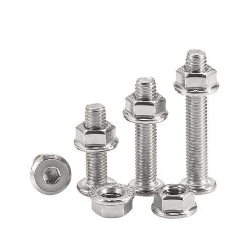 金属ネジ 5〜10個 M3 M4 M5 M6 M8 M10 M12 304 ステンレススチール 六角穴付き六角穴付き皿頭面取りネジ ボルト フランジナットセット(10mm,M4-10PCS)