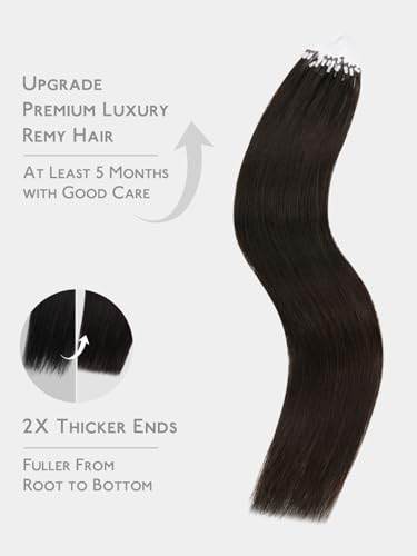 Image of WENNALlFE T Lock Tip Hair Extensions Human Hair, 50g 60s 20 Inch Dark Brown Remy Hair Microlink Hair Extensions Real Human Hair Seamless Micro Loop Soft Reusable Micro Bead Extensiones De Cabello