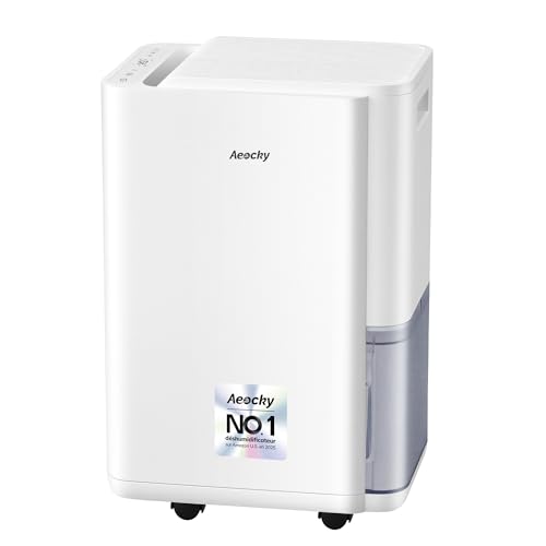 Déshumidificateur AEOCKY 20L/d, applicable à 160 m³ (40 m²), déshumidificateur à compresseur intelligent avec tuyau de vidange, pour sécher les vêtements, chambre, salle de bain, sous-sol