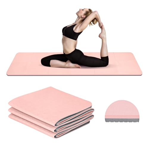 Foldable Travel Yoga Mat with Strap & Carrying Bag, TPE Pilates M...