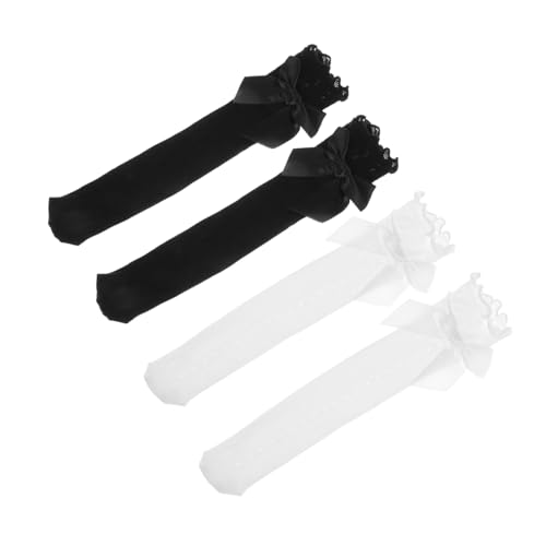 4Pairs Knee High Socks Lace Decorative Stockings with Bow Accents for Breathable and Comfortable for Dresses and Casual Outfits for Ages