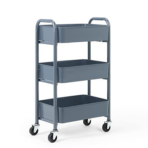 Image of SunnyPoint 3-Tier Delicate Compact Rolling Metal Storage Organizer - Mobile Utility Cart Kitchen /Under Desk Cart with Caster Wheels - Blue (15.35 inch X 10.24 inch X 26.8 inchH)