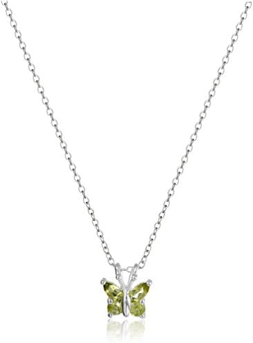 Amazon Collection Sterling Silver Gemstone Butterfly Pendant Necklace, 18"