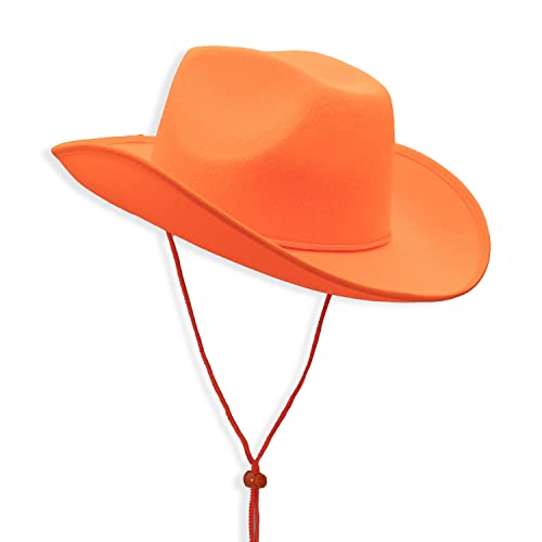 COLLECT PRESENT Felt Plain Cowboy & Cowgirl Hat | Western Studded Felt Hat for Men Women Teens and Costume (Orange)