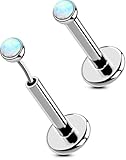 OUFER 2 Pièces Piercing Hélix Titane 16G Opale Conch Tragus Bijou Percing Dos Plat Cartilage Boucle d'Oreille 6mm Sans Filetage Labret Bijou Lèvre pour Femmes (2mm Opal)