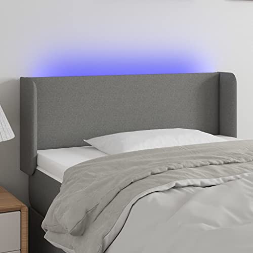 Iiaky Cabecero con Luces LED cabeceros de Cama cabeceiras de Cama de Tela Gris Oscuro 93x16x78/88 cm // 3122939