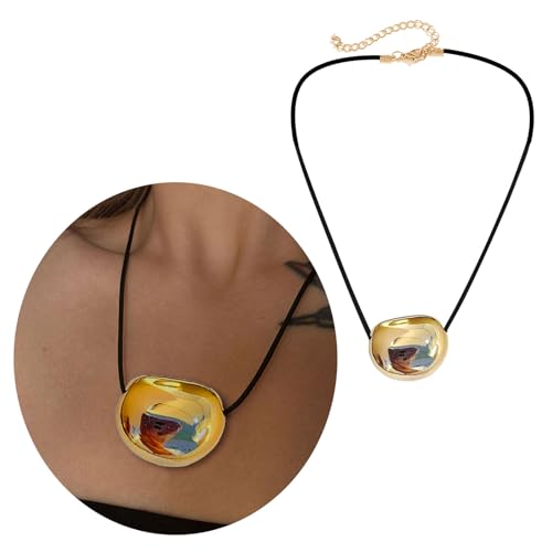 Stylish Metal Oval Shaped Neckchain Geometric Pendant Necklace Adjustable PU Leather Cord Clavicle Chain Elegant Jewelry2