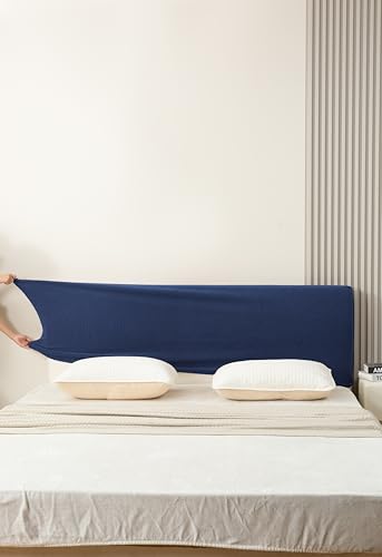 Image of HOMETHREADS Stretchable Lycra /Velvet Headboard Cover | Soft, Dust-Proof & Wrinkle-Resistant Bed Back Protector | Fits Leather, Wooden & Fabric Bedsides | for 6ft to 6.5ft Beds | (Navy, 175x65cm)