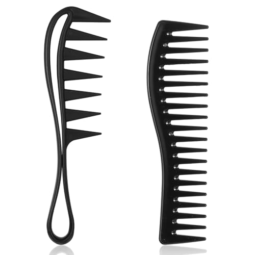 2 peines anchos para cabello rizado y grueso, negro miniatura 1