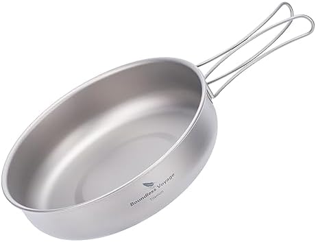 iBasingo Patelnia tytanowa ze składanym uchwytem Camping Skillet Flat Plate Naczynia Ultralekkie, Podróżne naczynia kuchenne, Piknik do pieszych wędrówek, w domu używane