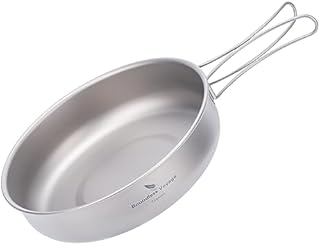 iBasingo Patelnia tytanowa ze składanym uchwytem Camping Skillet Flat Plate Naczynia Ultralekkie, Podróżne naczynia kuchenne, Piknik do pieszych wędrówek, w domu używane