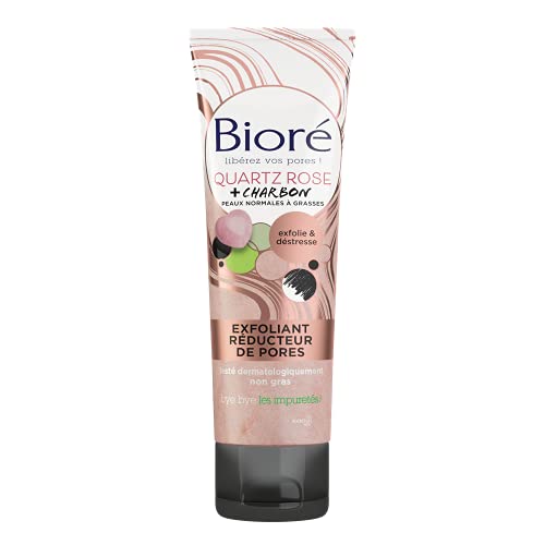 Exfoliant réducteur de pores Biore au quartz rose et charbon purifiant pour un teint lisse 110ml