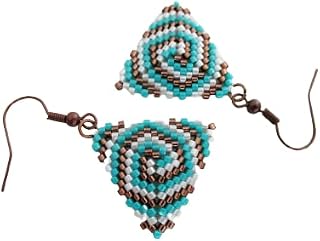 Beaded Peyote Triangle Earrings in Brown, Turquoise and White/Seed Bead Jewelry