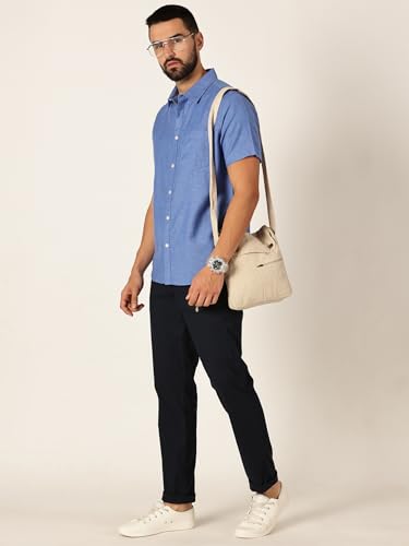 Image of Thomas Scott Men's | Solid | Linen Blend | Slim Fit | Short Sleeve | Spread Collar | Casual |Shirts for Men