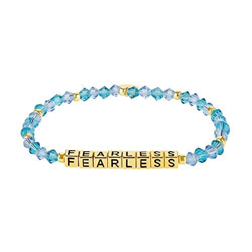 INSPIRED VOICES Inspirational Bracelets for Women - Motivational Bracelets, Inspirational Jewelry, Beaded Stretch Bracelets and Encouragement Gifts for Women (FEARLESS/Gold Plated/Blue)