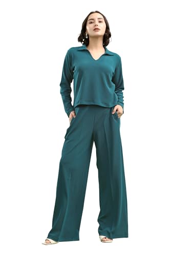 Image of PURVAJA Women's Regular Sleeve Top & Trouser Solid Co-ords
