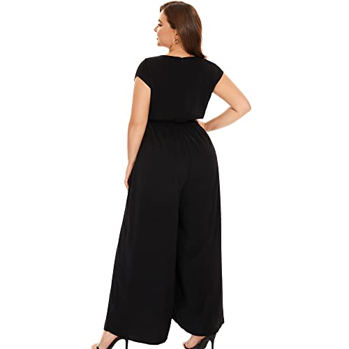 Tanmolo Jumpsuits For Women Dressy Deep V-Neck Plus Size Long Romper Classy Pantsuits Wide Leg Jumpsuit,Black,1Xl #TOP2