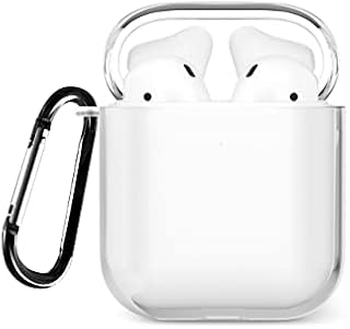 Tirita Protective Case Compatible with AirPods 2nd & 1st generation Support Wireless Charging with Carabiner, Front LED Visible - Clear Hard Skin