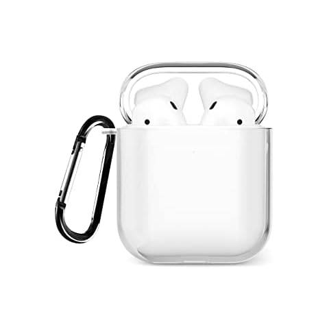 Tirita Protective Case Compatible with AirPods 2nd & 1st generation Support Wireless Charging with Carabiner, Front LED Visible - Clear Hard Skin Cover