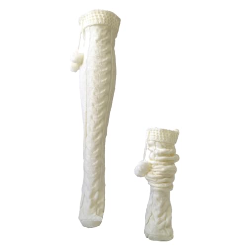 Women's Cozy Cable Knit Knee-High Socks with Pom Pom - Cream, Warm Winter Fashion Socks