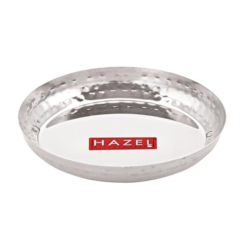 Image of HAZEL Stainless Steel Snack Plate 15.5 cm | Side Hammered Finish Round Steel Thali Nasta Plate for Daily Use Home, Office & Restaurant