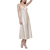 MINEEE Womens Satin Nightgown Long Slip Sleep Dress Silk V Neck Nightgowns For Women Champagne
