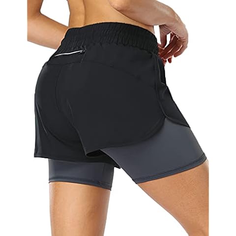 MOVE BEYOND Pantalón Corto de Running 2 en 1 para Mujer con Bolsillo con Cremallera Cover
