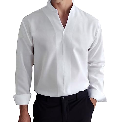 LAOSU Chemise Homme en Lin et Popeline À Manches Longues - Rose Élégant Luxe