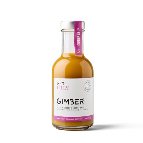 GIMBER Sweet Lilly | Concentrado de jengibre orgánico 200 ml | Bebida orgánica sin alcohol de una mezcla de jengibre, fruta de la pasión, piña y cúrcuma | Esencia de jengibre ecológica premium