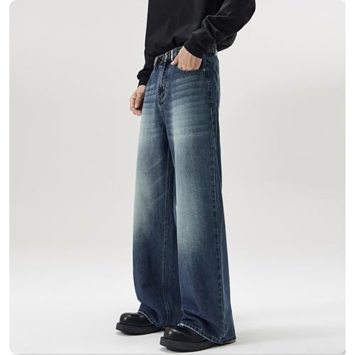 Baggy Hip Hop Jeans for Men Baggy Straight Leg Long Denim Pants Vintage Loose Fit Classic Trousers (X-Large,Dark Bluec1)3