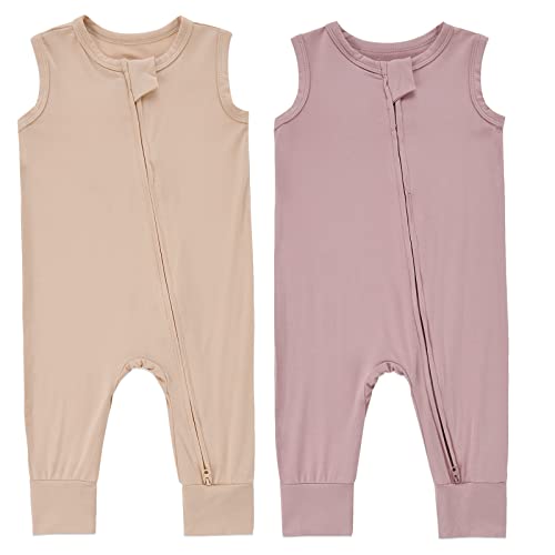 Image of Baby Sleeveless Romper Zipper Toddler Summer Jumpsuit Rayon Outfits Infant Footless Pajamas 0-24m