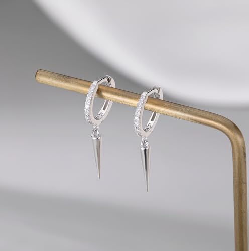 SLUYNZ Sterling Silver Spike Earrings Hoop for Women Teens Geometric Huggie Hoop Earrings Drop Punk Earrings Minimalist Huggie4