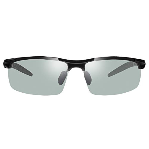 Spring Hinge Photochromic Polarized Sunglasses for Men and Women Al-Mg Metal Frame Sports Driving Glasses UV400 Protection Eyeglasses Anti Glare Eye Fatigue Golf Fishing Cycling Ultra-light Eyewear