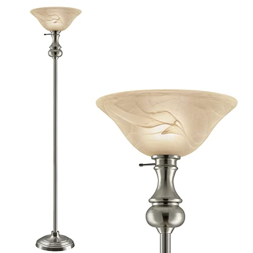 Oneach Modern Shirley Torchiere Floor Lamp For Living Room 150-Watt 71.5-Inch Floor Light With Frosted Glass Shade For Bedroom Silver #TOP16