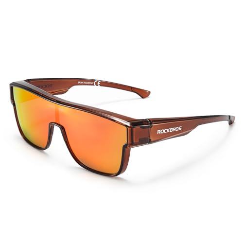 ROCKBROS オーバーサングラス サングラス 眼鏡の上から 偏光 UV400 紫外線カット CE規格 オーバーグラス メガネの上からサングラス 偏光グラス 自転車 運転用 釣り ゴルフ スポーツ メンズ レディース (ブラウン ミラー)