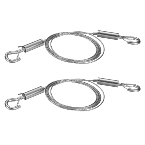 Image of Uxcell 2pcs Heavy Duty Picture Hanging Wire Kit, 1.5m x 1.5mm, Copper Iron, Nickel Finish, 90 Kg /198 Lbs Load, Adjustable Hooks, For Artwork, Mirrors, Frames